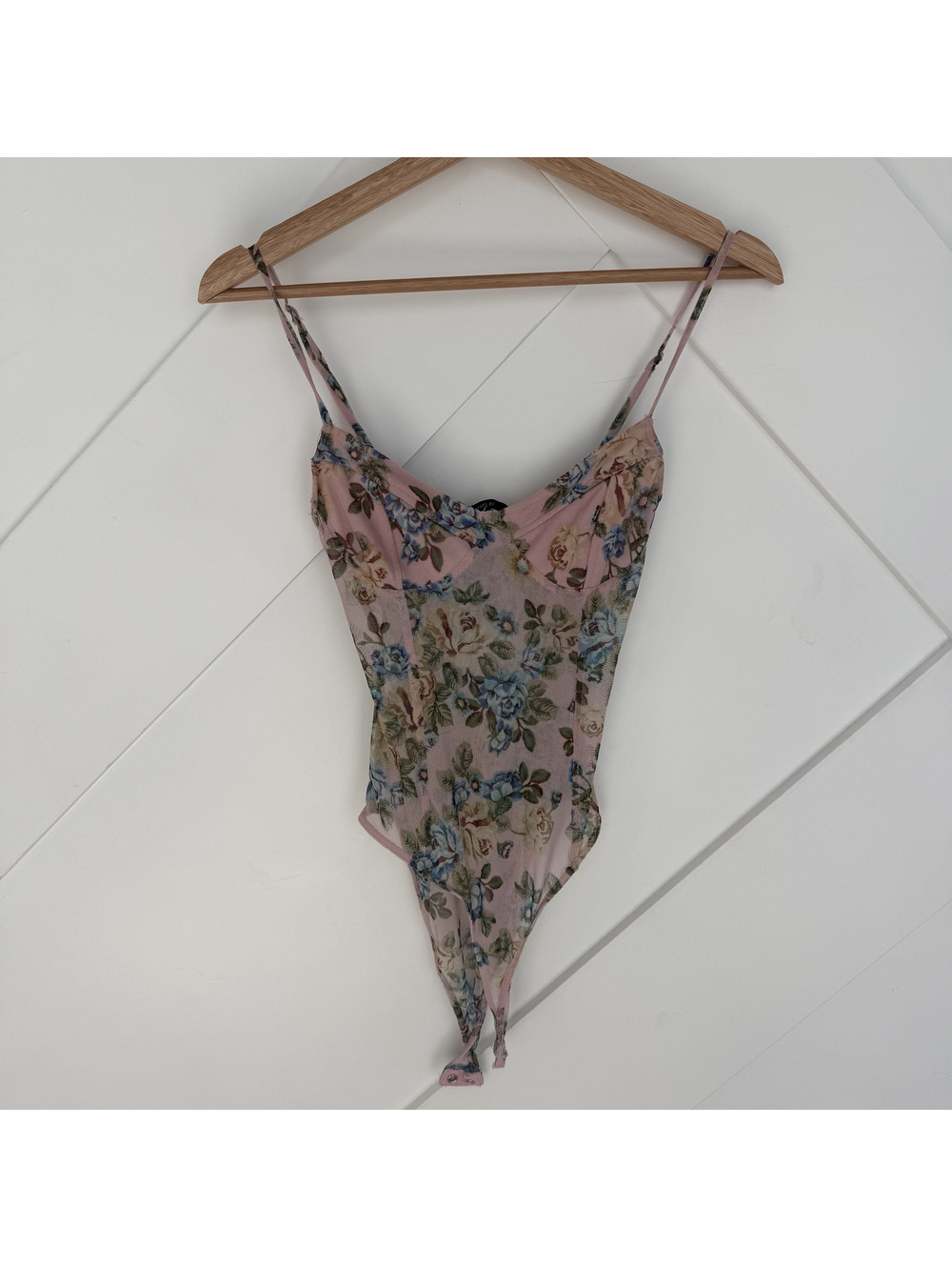 Vintage Forever 21 Floral Mesh Bodysuit Spaghetti Straps